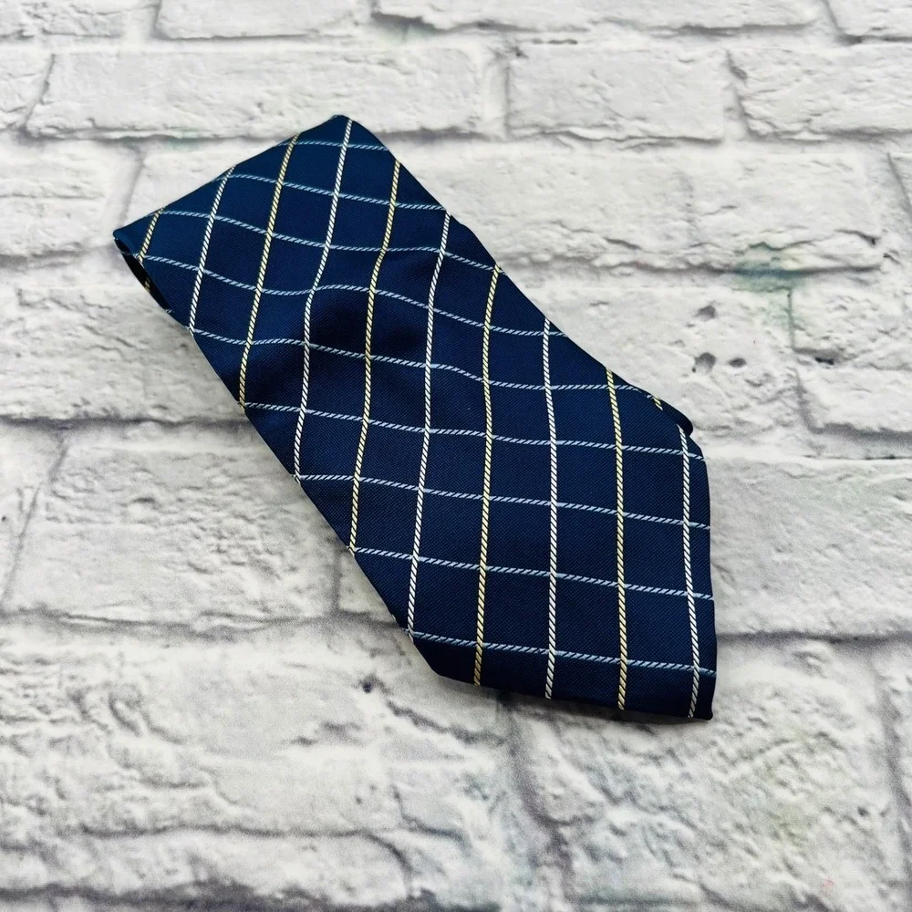 Magic Johnson Signature Silk Necktie Mens Dark Blue Plaid Formal Business Casual